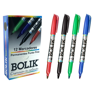 MARCADORES BOLIK FINO PERMANENTE NEGRO 12PK