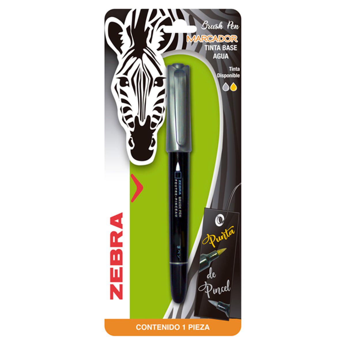 MARCADOR PUNTA DE PINCEL ZEBRA (BASE AGUA, COLOR PLATA)