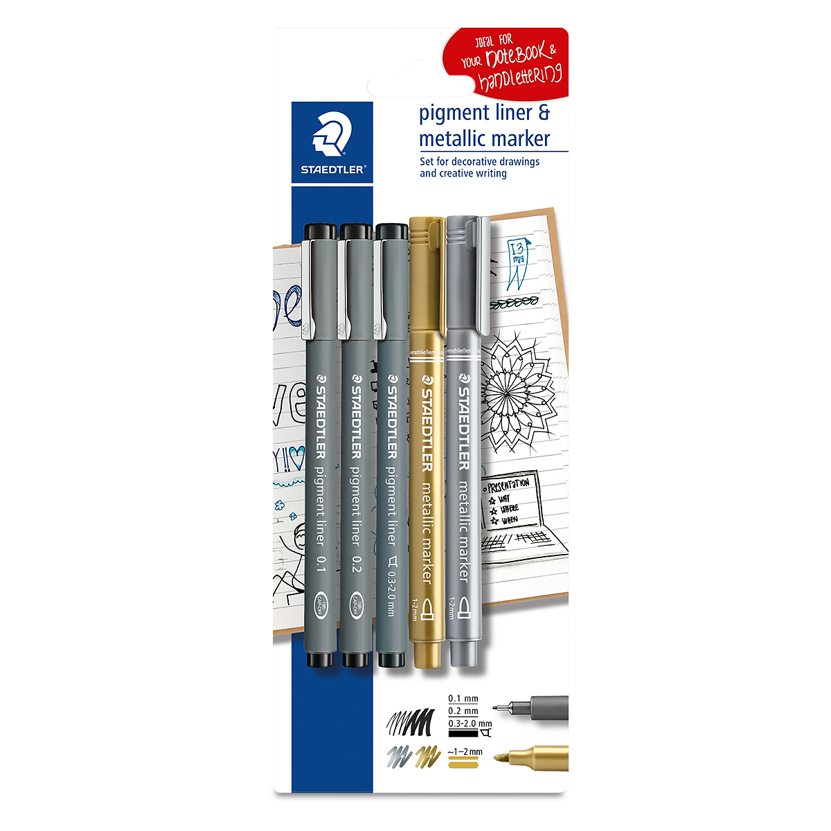 ESTILOGRAFO DESECHABLE 5U(3 ESTILOGRAFOS+2 MARCADORES METAL)