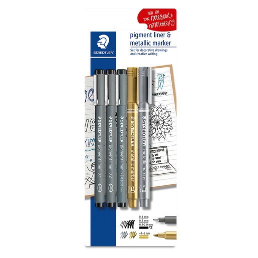 ESTILOGRAFO DESECHABLE 5U(3 ESTILOGRAFOS+2 MARCADORES METAL)