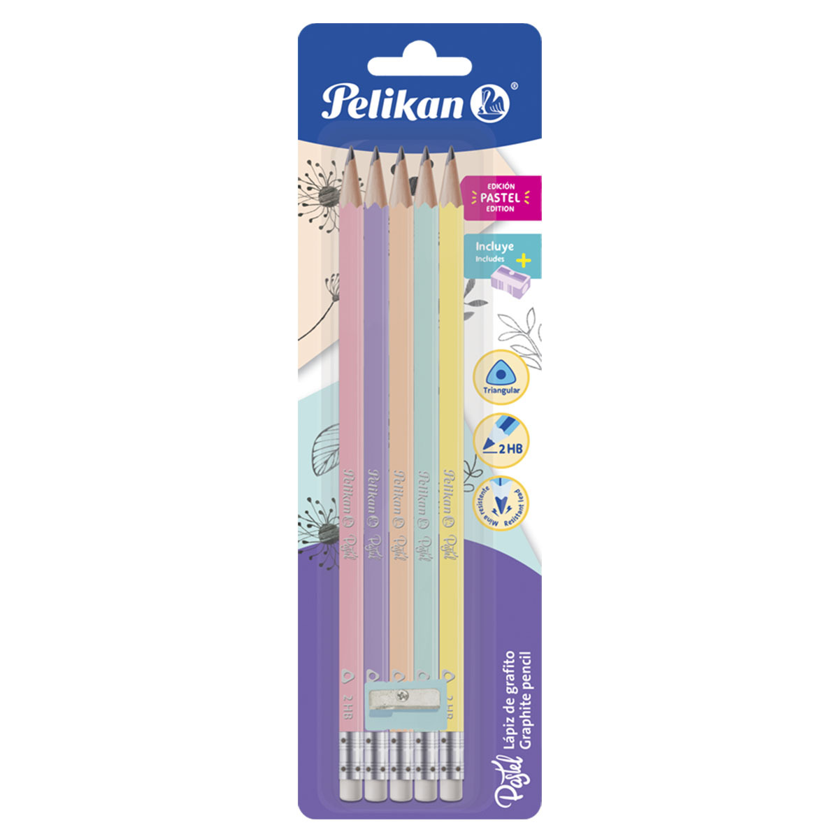 LAPIZ DE GRAFITO PELIKAN 2HB TRIANGULAR 5U (COLOR PASTEL)