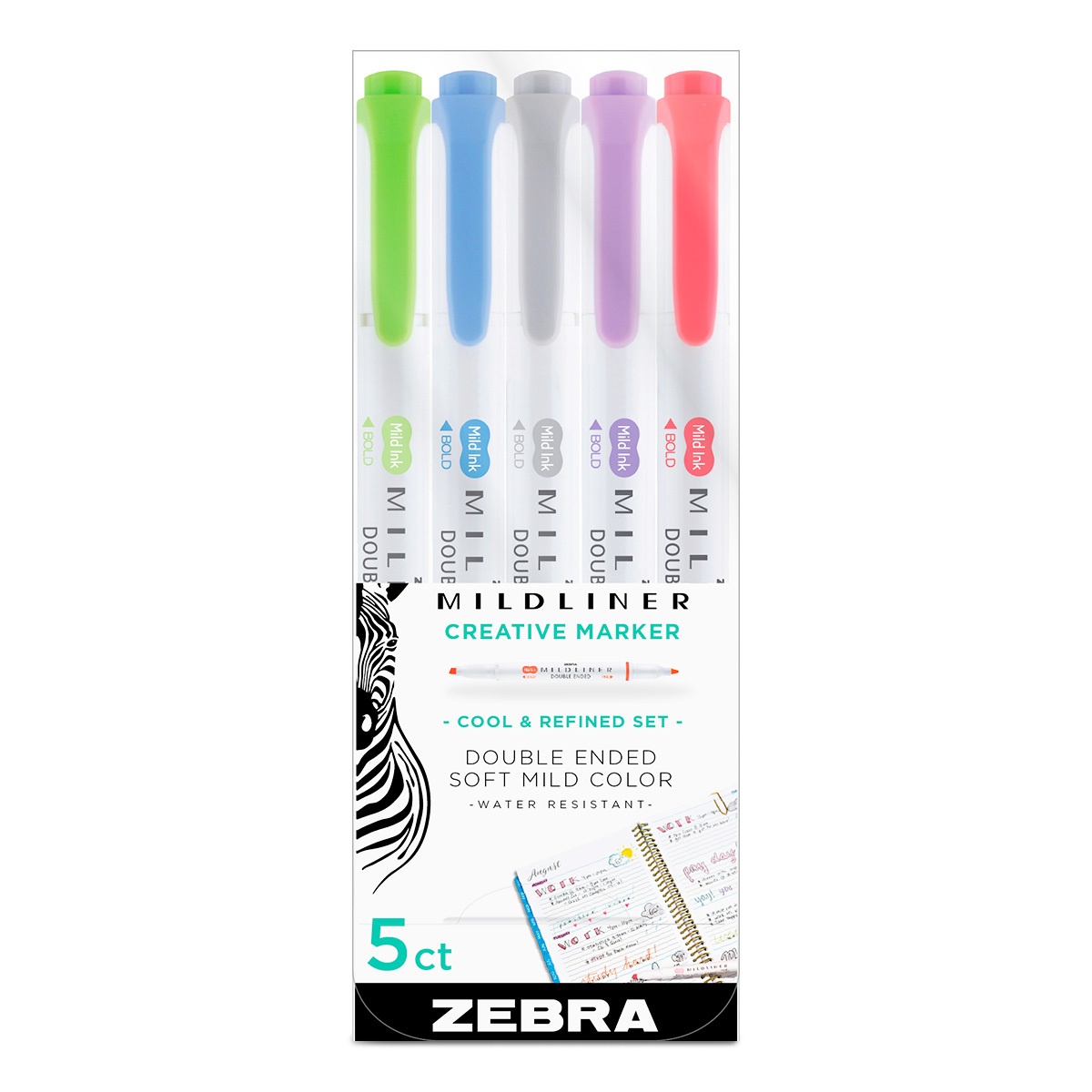 MARCADOR ZEBRA MILDLINER DOBLE PUNTA LETTERING 5U (COLORES FRIOS)