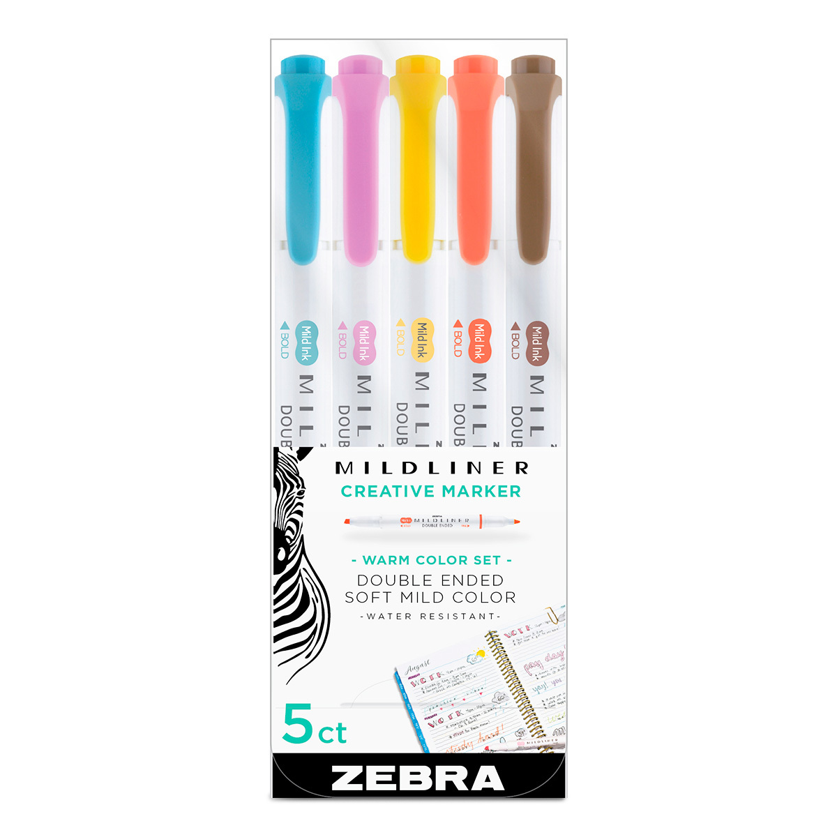 MARCADOR ZEBRA MILDLINER DOBLE PUNTA LETTERING 5U (COLOR CALIDOS)