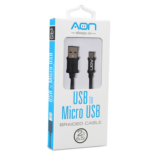 CABLE USB A MICRO 2M NEGRO, TRENZA DE NYLON