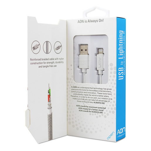 CABLE USB A LIGHTNING 3MTS BLANCO MARCA AON