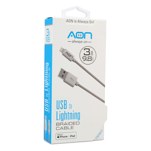 CABLE USB A LIGHTNING 3MTS BLANCO MARCA AON