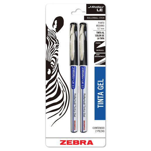 ROLLERBALL ZEBRA J-ROLLER NEGRO 2U (TINTA GEL , PUNTO MEDIANO 0.7MM)