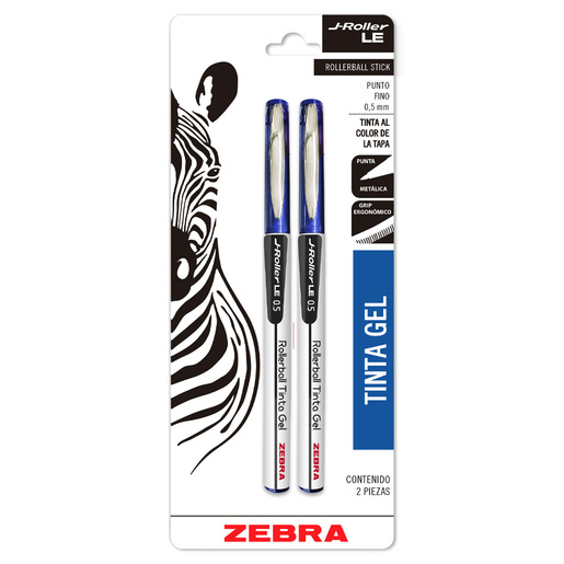 ROLLERBALL ZEBRA J-ROLLER AZUL 2U (TINTA GEL , PUNTO FINO 0.5MM)