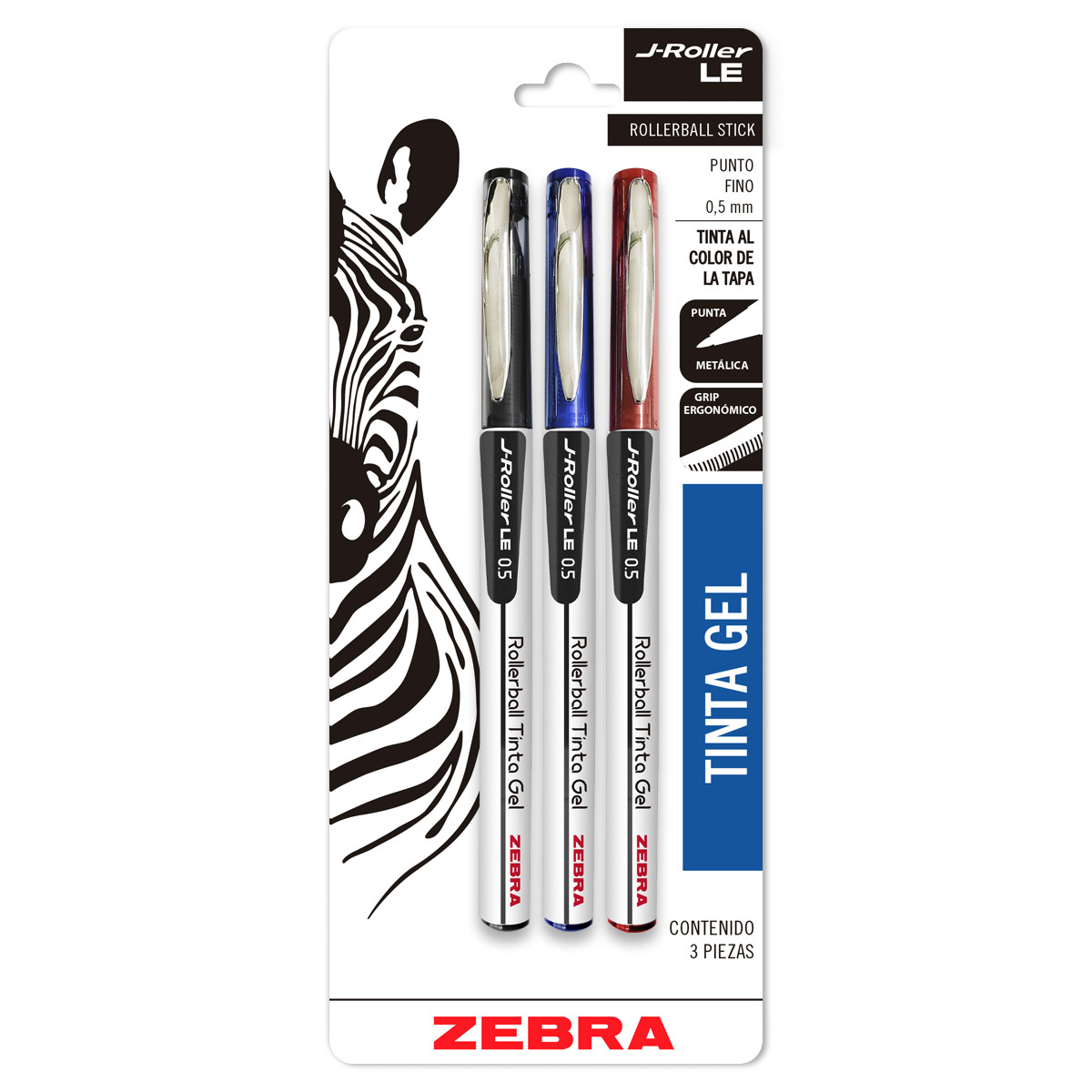ROLLERBALL ZEBRA J-ROLLER NEGRO, AZUL Y ROJO 3U