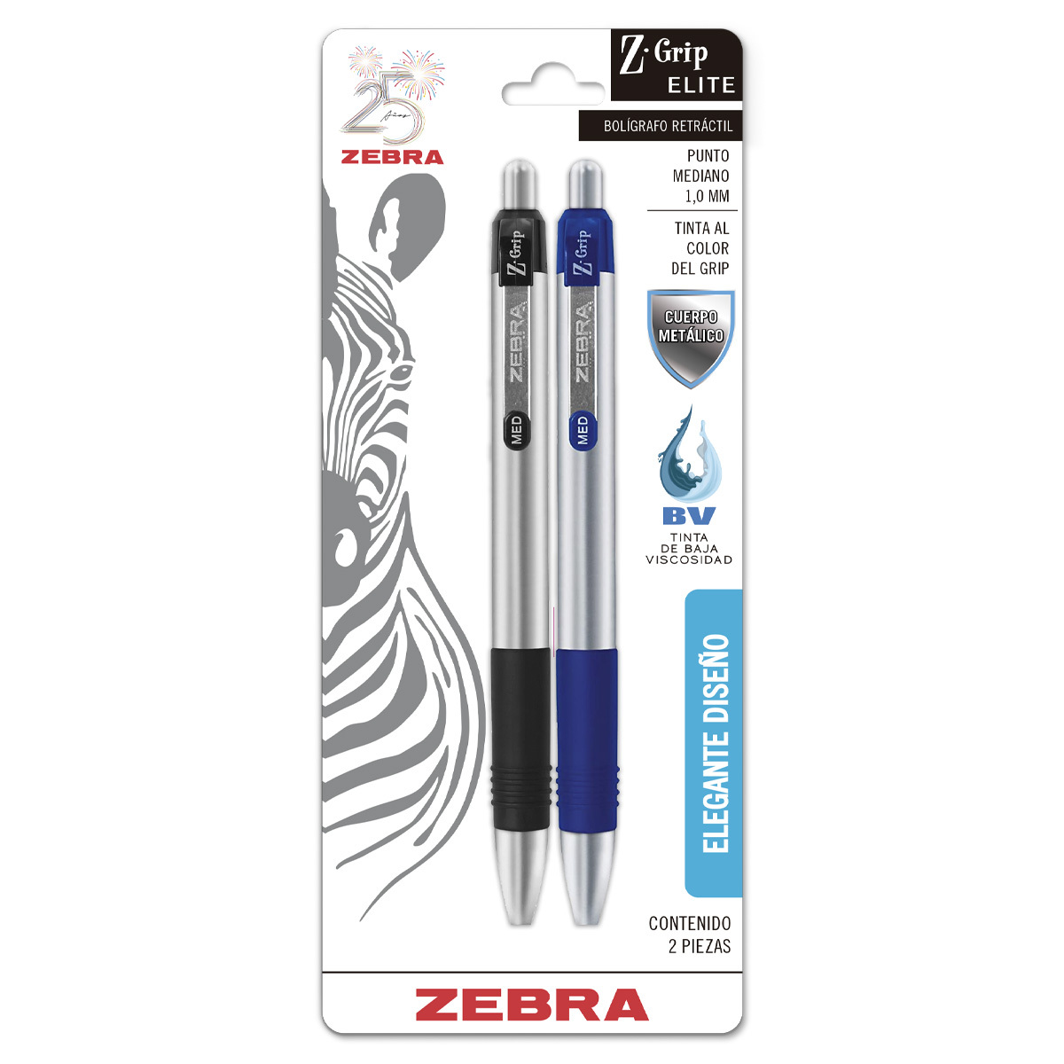 BOLIGRAFO RETRACTIL ZEBRA Z-GRIP ELITE NEGRO/AZUL 2U (1,0MM)