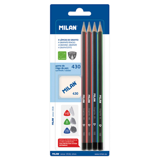 LAPIZ DE GRAFITO MILAN TRIANGULARES + BORRADOR 5U