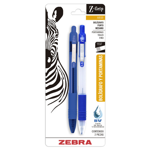 BOLIGRAFO Y PORTAMINAS 0.5MM ZEBRA Z-GRIP 2U (AZUL)