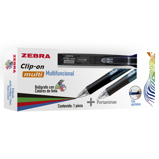BOLIGRAFO ZEBRA MULTIFUNCIONAL 4 COLORES + PORTAMINAS 0.5MM 1U (NEGRO)