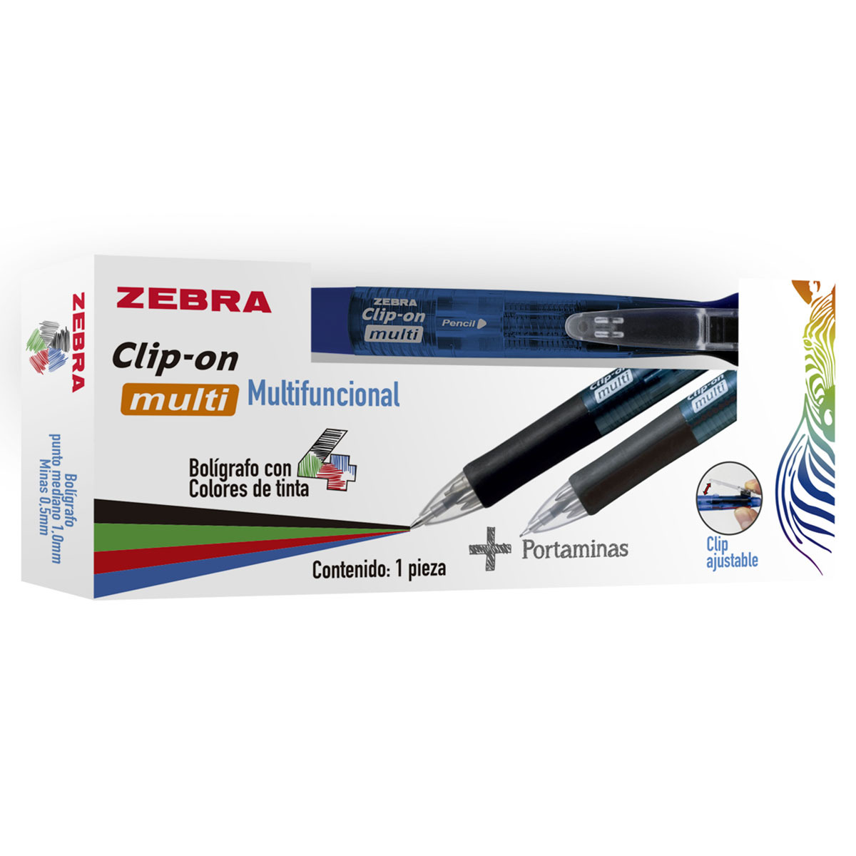 BOLIGRAFO ZEBRA MULTIFUNCIONAL 4 COLORES + PORTAMINAS 0.5MM 1U (AZUL)