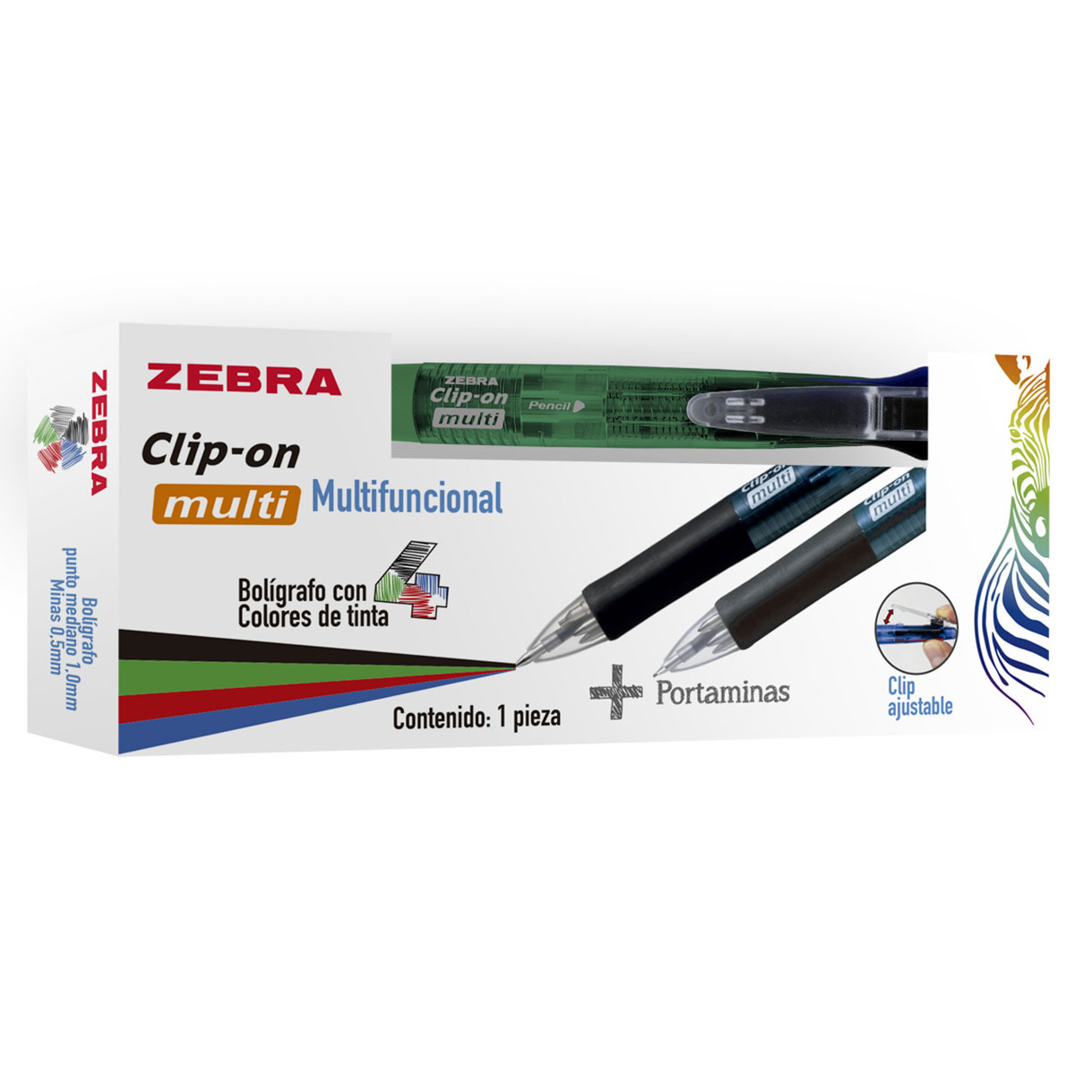 BOLIGRAFO ZEBRA MULTIFUNCIONAL 4 COLORES + PORTAMINAS 0.5MM 1U (VERDE)