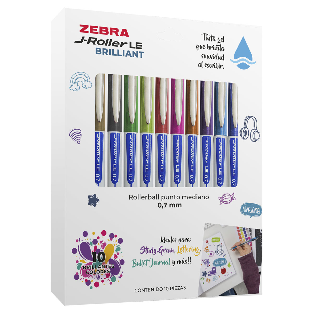 BOLIGRAFO ZEBRA GEL ROLLER 0.7MM  LE BRILLIANT 10U