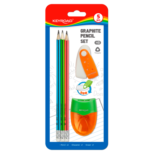COMBO ESCOLAR KEYROAD 3 LAPICES + BORRADOR + SACAPUNTAS