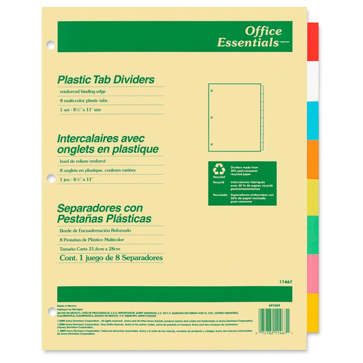 SEPARADORES INSERTABLES BÁSICOS AMARILLOS, PESTAÑAS MULTICOLOR 8 PESTAÑAS