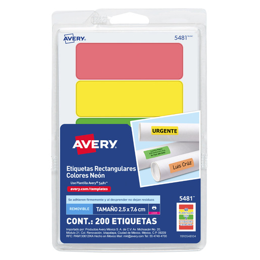 ETIQUETA RECTANGULAR VARIOS COLORES LÁSER 2.5 CM X 7.6 CM PAQ 200