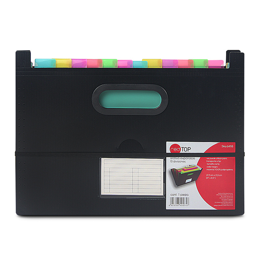 ARCHIVERO EXPANDIBLE 13 DIVISIONES TCARTA  DE COLORES SIN TAPA P/ESCRITORIO COLOR NEGRO