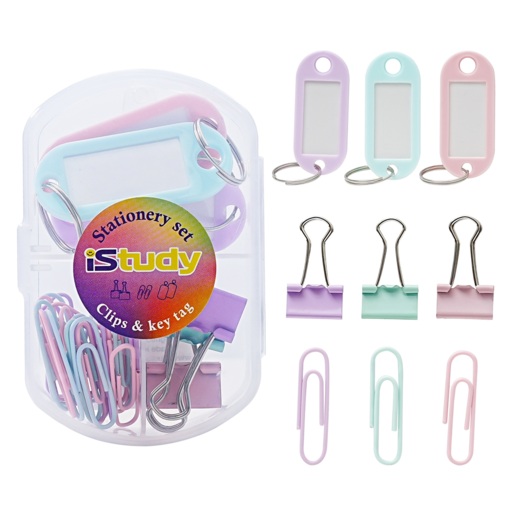 Set De Clips Set de clips iStudy colores pastel. Incluye: 3 ganchos de 19 mm + 20 ...