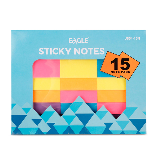 SET DE NOTAS ADHESIVAS 45H EAGLE 15U (MEDIDA 3 X 3 , COLORES NEON AMARILLO, NARANJA, ROSADO, AZUL Y MORADO)