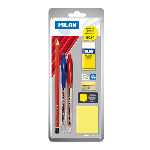 COMBO MILAN 6U(2 P1,LAPIZ ,BORRADOR,SACAPUNTAS,NOTAS ADHE.)
