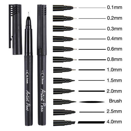 PLUMA DE ARTISTA 12U NEGRO (PERFECTO PARA ILUSTRACION Y LETTERING)  PUNTA VARIAS: 0.01/0.05/0.1/0.5/0.8/1.0/1.2/2.0/1.4/2.5/3.5/4.0 MM