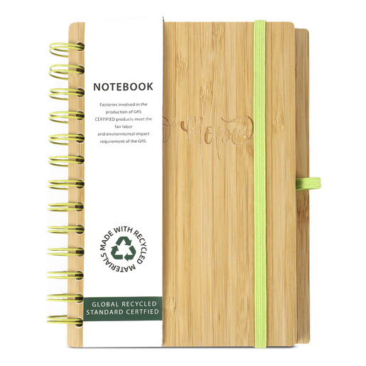 LIBRETA ESPIRAL BAMBOO CINTA VERDE  A5 80GR 100H