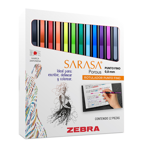 MARCADOR ZEBRA SARASA POROUS COLORES SURTIDOS 12U