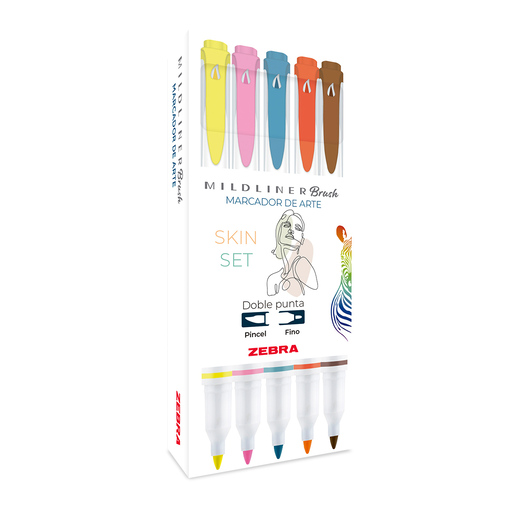 MARCADOR ZEBRA CREATIVO DOBLE PUNTA SKIN SET (PINCEL/PUNTO FINO) 5U