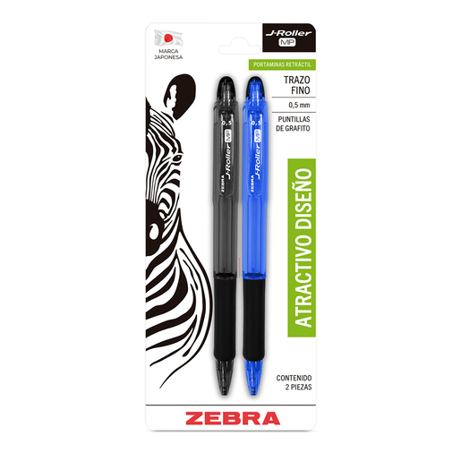 PORTAMINAS ZEBRA J-ROLLER MP 0,5MM NEGRO - AZUL 2U