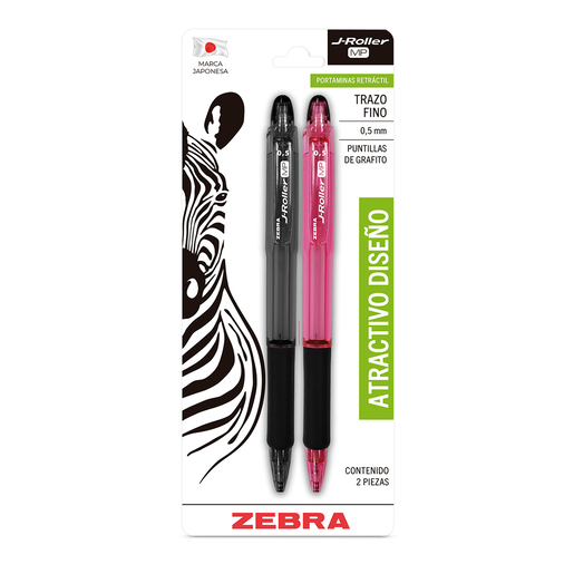 PORTAMINAS ZEBRA J-ROLLER MP 0,5MM NEGRO - ROSA 2U