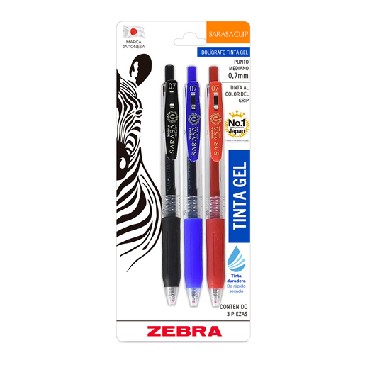 ROLLERBALL ZEBRA SARASA CLIP MEDIANO SURTIDO 3U
