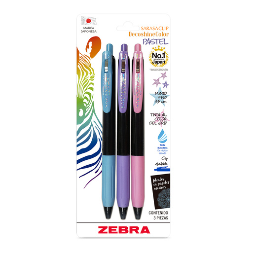 ROLLERBALL ZEBRA SARASA DECOSHINE COLORES PASTEL 3U