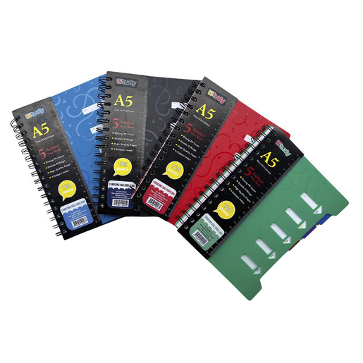 CUADERNO ESPIRAL ISTUDY A5 MULTIMATERIAS 5 DIVISIONES 70G COLORES SURTIDOS