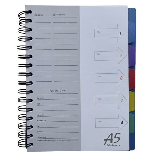 CUADERNO ESPIRAL ISTUDY A5 MULTIMATERIAS 5 DIVISIONES 70G COLORES SURTIDOS