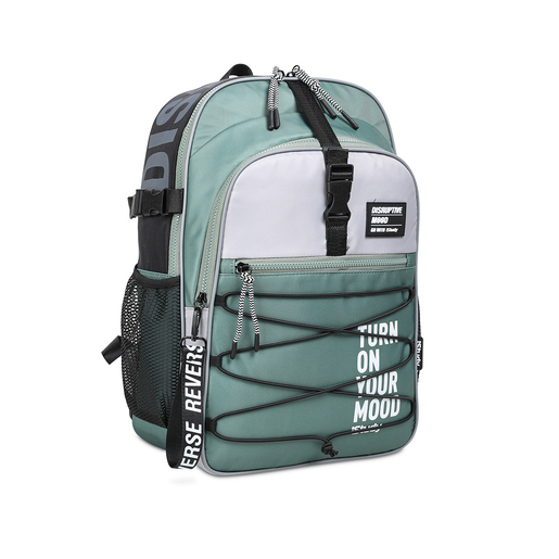 MOCHILA ISTUDY 17  VERDE CON DETALLE NEGRO Y GRIS