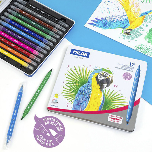 ROTULADORES MILAN DOBLE PUNTA METALICOS 12U