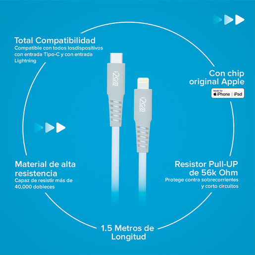 CABLE LIGHTNING A TIPO C, I2GO