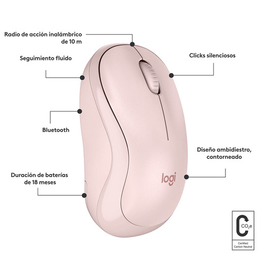 MOUSE LOGITECH OPTICO M240, SILENCIOSO, INALAMBRICO, BLUETOOTH, 400DPI COLOR ROSA